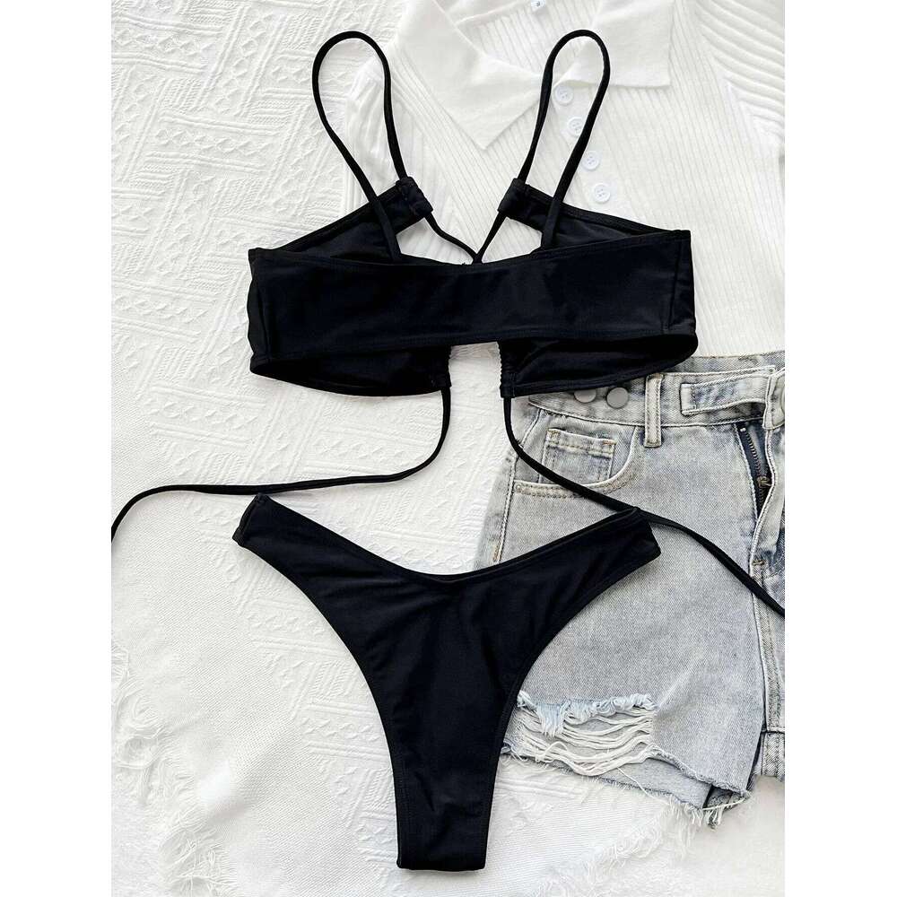 2025 Sexy Swimwear Swimsuit Women Black Hollow Cross Straps Bikinis Set Bathing Suit Beach Bikini Female Banadores Mujer Z260301