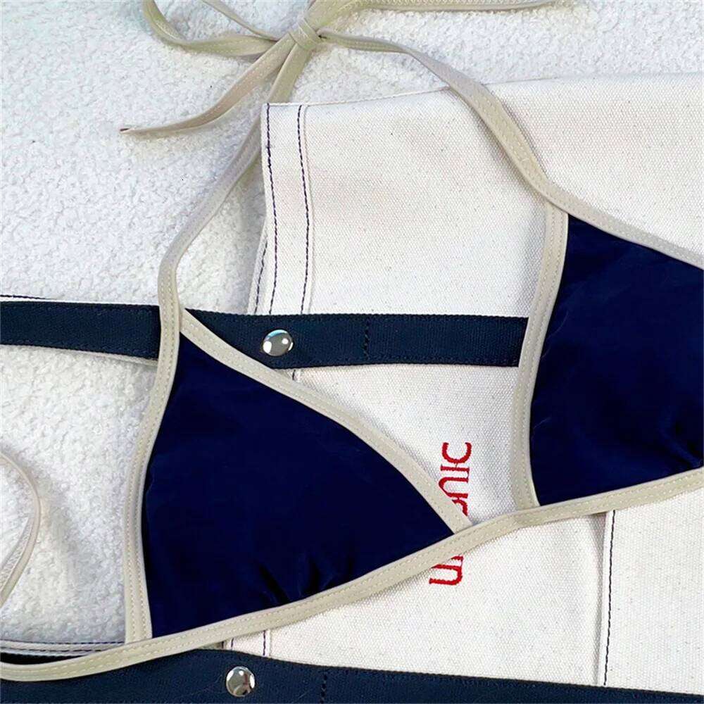 Vintage Blue Bikinis Set Triangle Border String Swimsuit Push Up Swimwear Backless Extrem Bikini Women Beach Outfit Bathing Suit Z260301