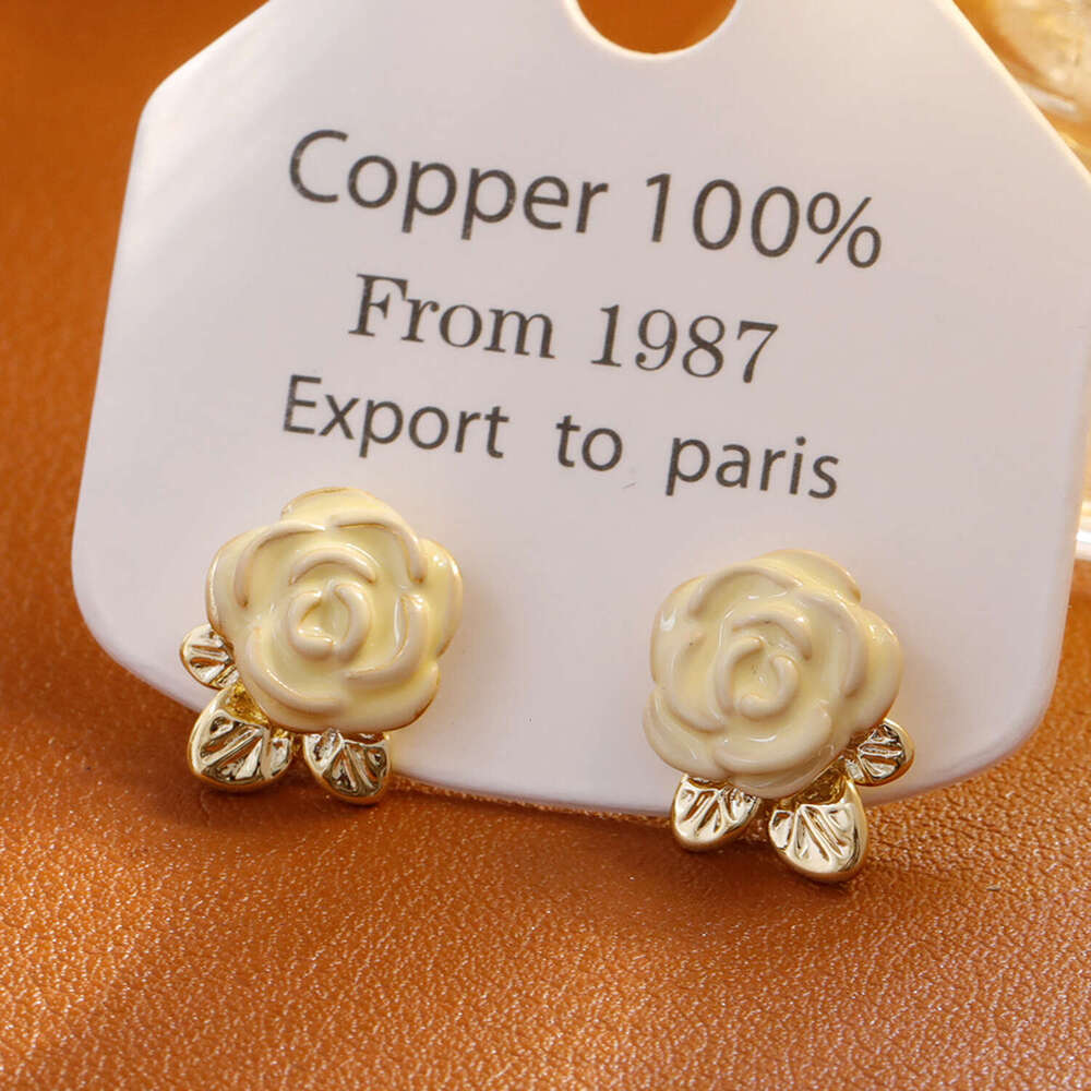 French-style Light Luxury Enamel Camellia Drop Glaze Vintage Super Fairy-like Gentle Style Earrings Ear Accessories