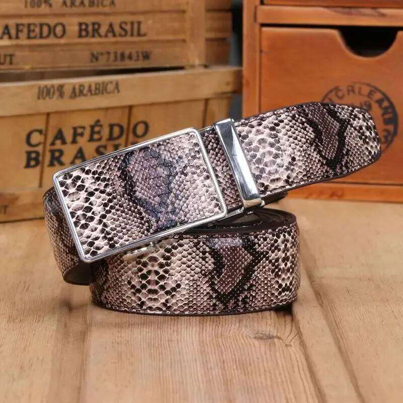 Mens Snake Automatic Buckle Cowhide Leather Korean Business Designer Belt S260228