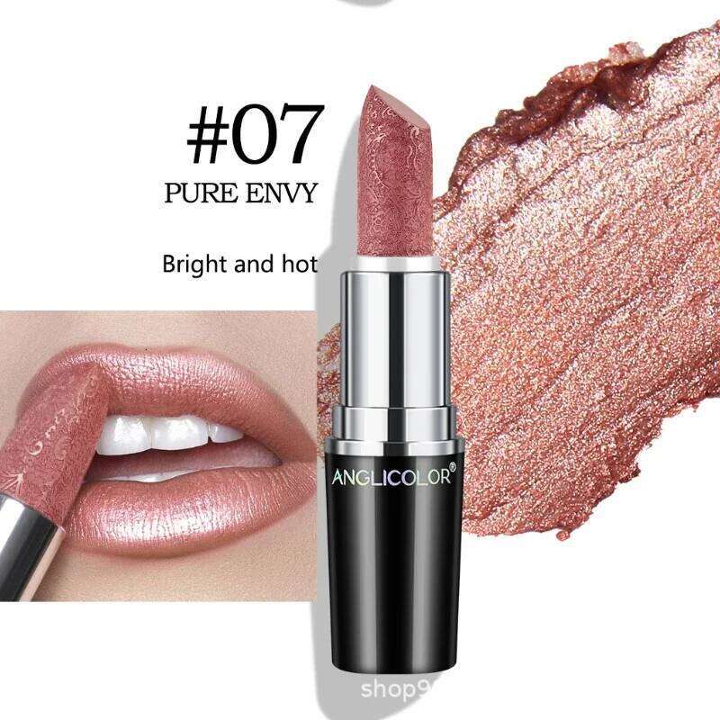 Fine Glitter Lipstick, Quicksand Gold Non-sticky Non-fading Pearlescent Long-lasting Silky Mermaid Lipstick H260302