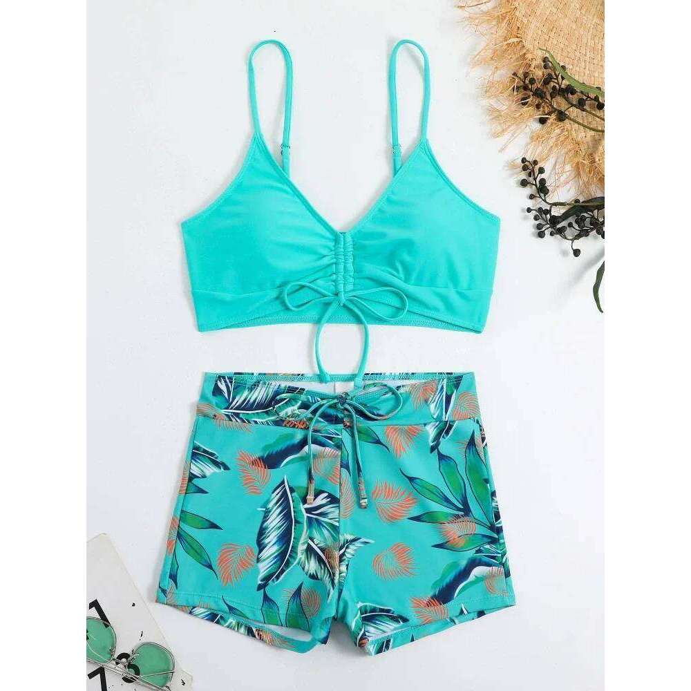 2025 Summer High Waist Swimsuit Bikini Sets with Shorts Female Swimwear Beach Wear Two-piece Bathing Suit Sports Women Clothing Z260301