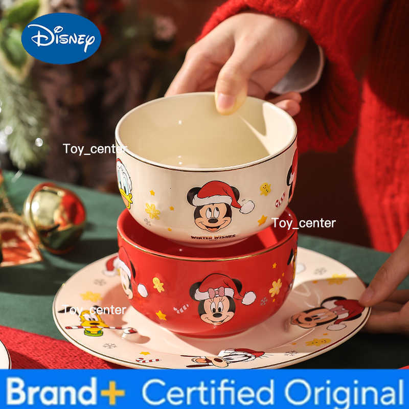 Disney Mickey Christmas Bowls And Plates Ceramic Bowls Tableware Gift Dining Bowl Limited Shape Plate Cutlery Set Christmas Gift H260302