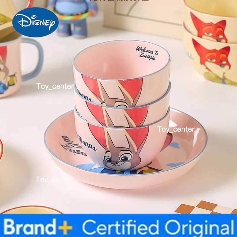 Disney Anime Cartoon Zootopia Nick Judy Wilde Ceramic Tableware Set Household Fox Rabbit Tableware Cute Rice Bowls Dishes Plate H260302