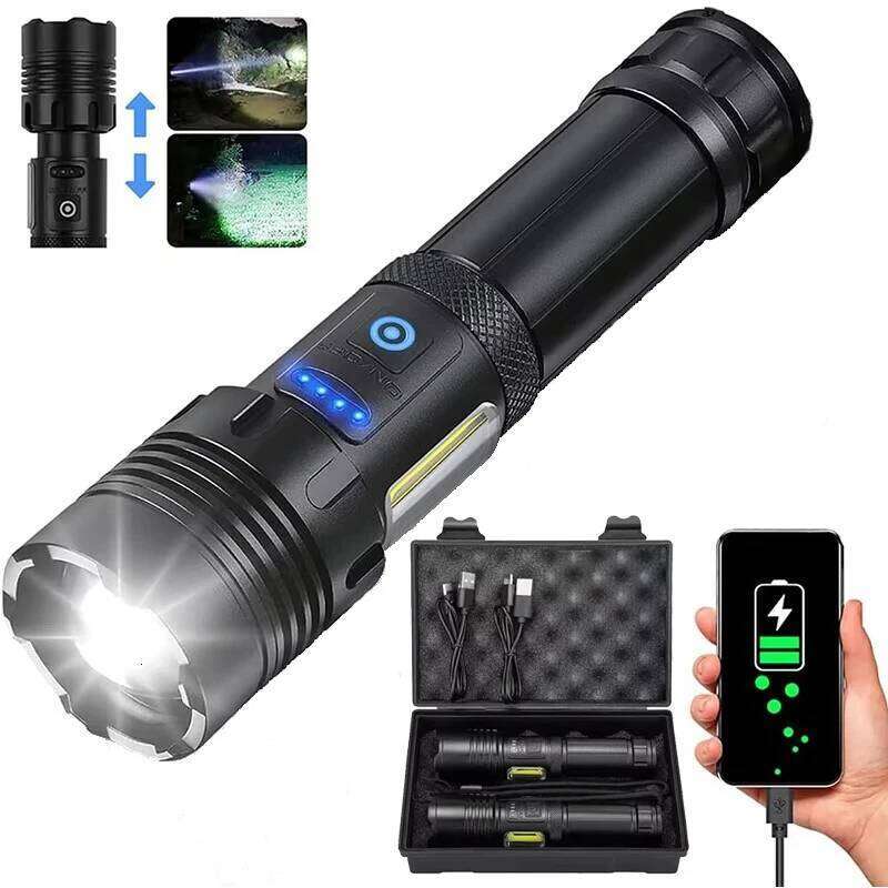 Super Powerful LED With Side Lights High Power Torch Light Tactical Flashlight Type C Rechargeable Camping Lamp Z260301