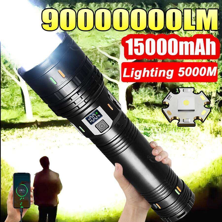 90000000LM Super Powerful LED Flashlights Rechargeable Torch Zoom 5000M Strong Light Tactical Flashlight Camping Lantern Z260301