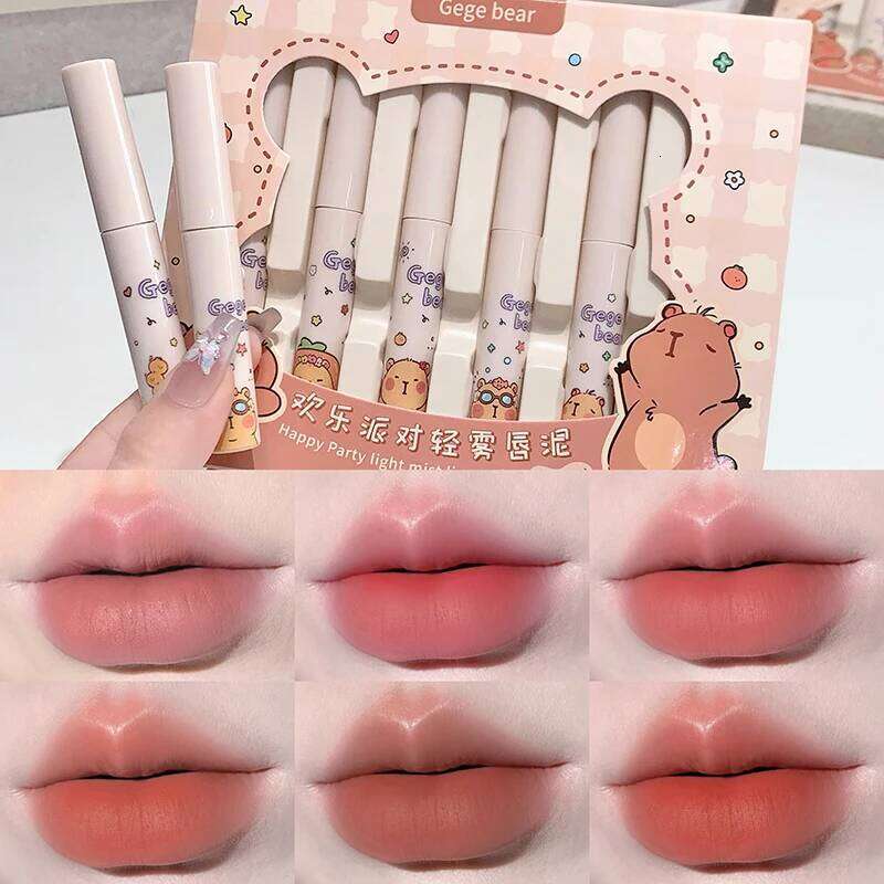 gege bear 6-Color Lip Gloss Lipstick Set Liquid Velvet Matte Women's Makeup Long-lasting Waterproof Non-stick Cup H260302