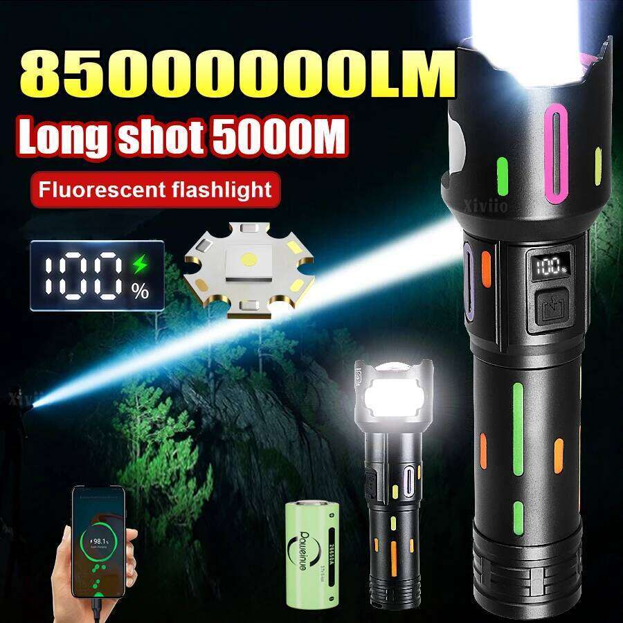 NEW 85000000LM High Power LED Flashlights Strong 5000M Rechargeable Zoom Torch Light Outdoor Camping Lantern Portable Lamp Z260301