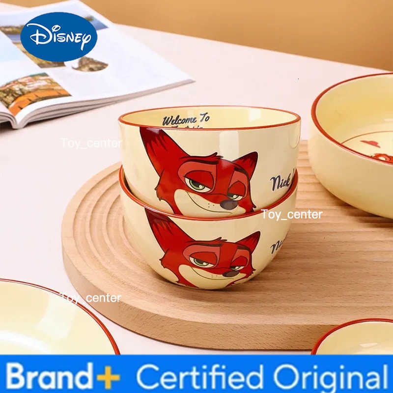 Disney Anime Cartoon Ceramic Tableware Set Zootopia Nick Wilde Household Fox Tableware Ceramic Cute Rice Bowls Dishes Plate Deco H260302