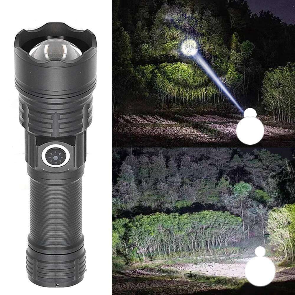 30W White Laser Flashlight with Type-C Charging, LED, High-Power Long-Range Zoom Outdoor Lighting Lamp Z260301
