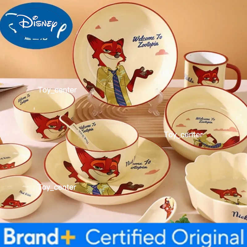 Disney Anime Cartoon Ceramic Tableware Set Zootopia Nick Wilde Household Fox Tableware Ceramic Cute Rice Bowls Dishes Plate Deco H260302