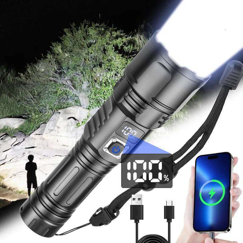 Super bright condenser flashlight, rechargeable 30W white laser, strong light digital, display remote flashlight Z260301