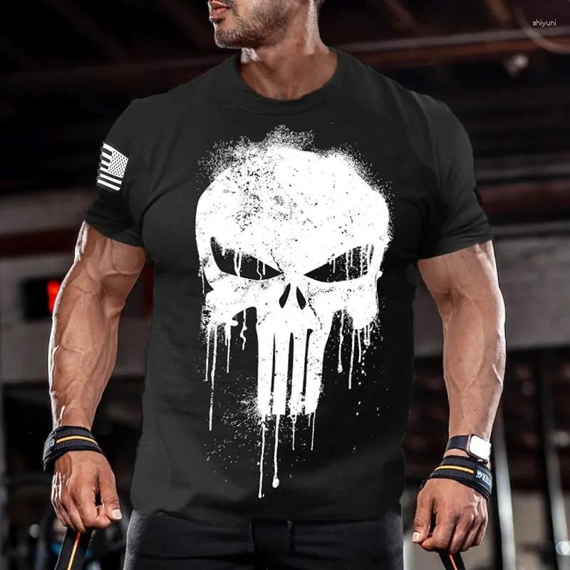 Men's T Shirts Shirt For Men 3D Print Military Patriotic Skull Dropped Oversized Short-Sleeved Sportswear Fitness Clothing