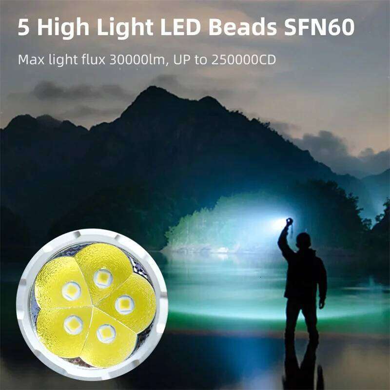 HK05 5*SFN60 30000LM 1000M Long Range Powerful LED Flashlight Type-C USB Rechargeable 3*21700 High Power Strong Flashlights Z260301