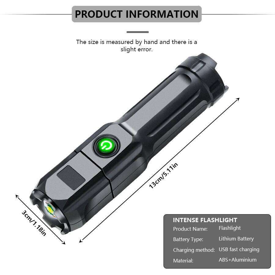 Portable LED Camping Torch Tactical Flashlight High Power Rechargeable USB Waterproof Spotlight Zoom Fishing Hunting Work Lamp Z260301