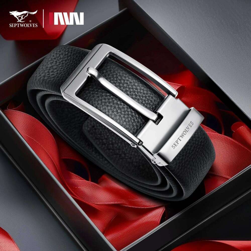 Septwolves Cowhide Men's Belt Alloy Pin Clip Buckle Business Belts 3.8cm Width Luxury Brand With Fashion Box Father Husband Gift S260228