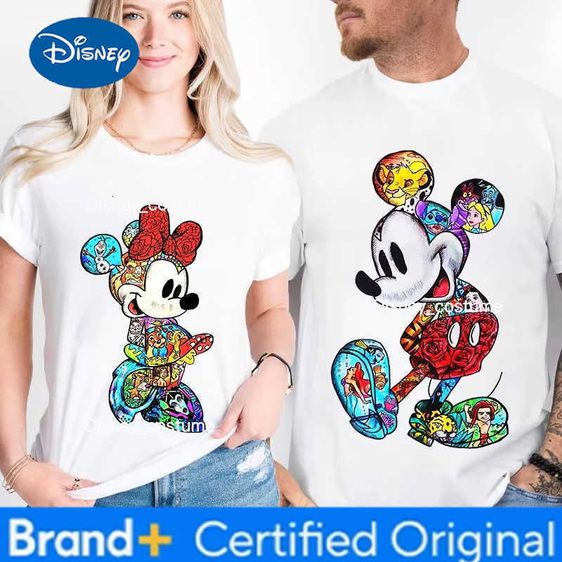 Disney Couple Mickey Mouse and Minnie Print T-shirt Mens and Womens Casual Cotton Short-sleeved T-shirt Oversize Clothing H260302