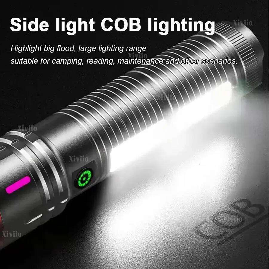 Most Powerful LED Flashlight 15000mAh Rechargeable Flashlights 18650 COB Light Long Range 4000M Tactical Torch Fishing Lantern Z260301
