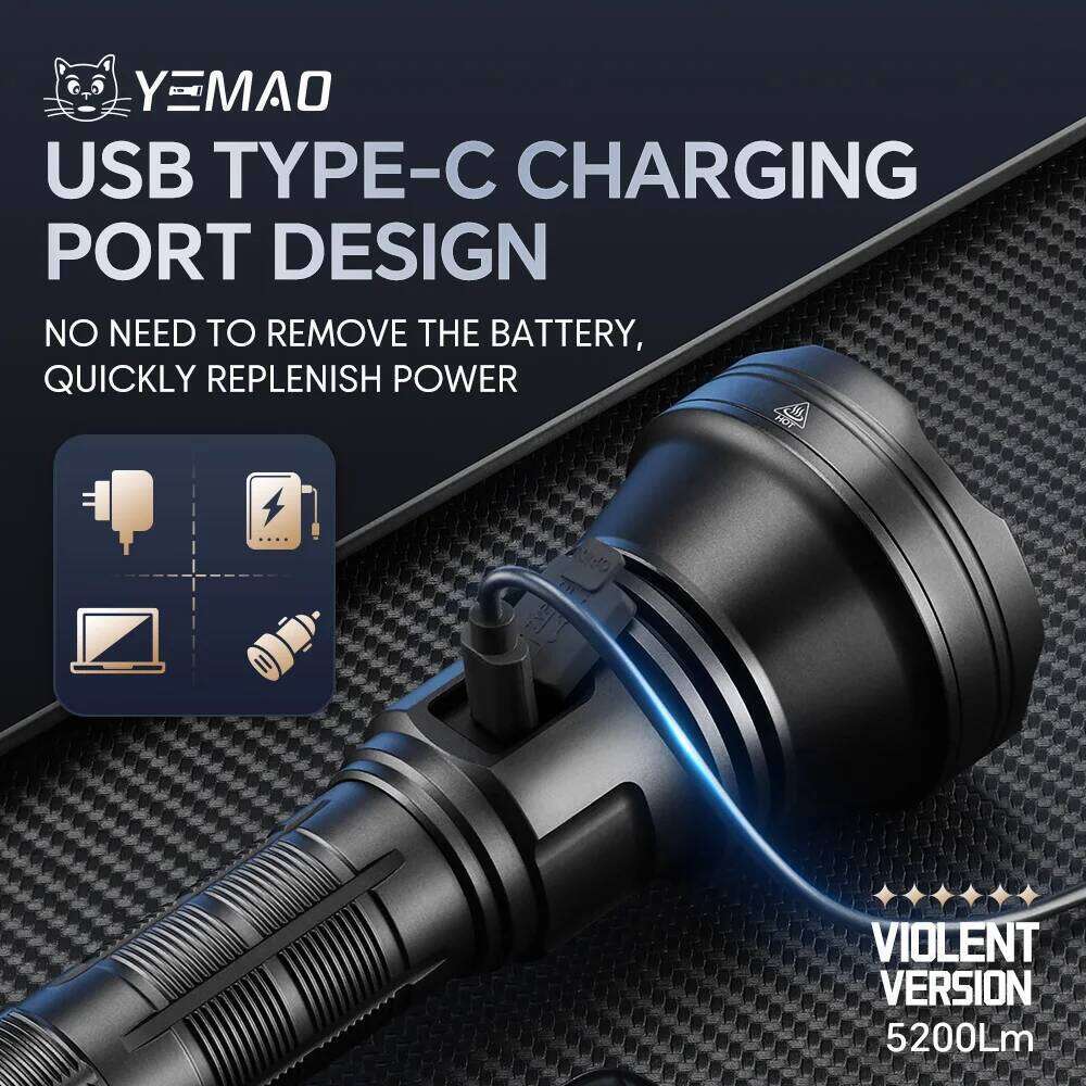YM-98K 2.0 PROMAX 5200LM Super Bright Flashlight With 6 Lighting Modes Built-in 21140 Battery Search Lights For Outdoor Camping Z260301