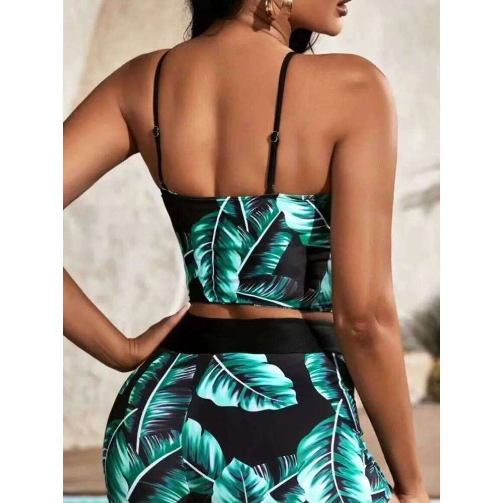 2025 Leaf Batch Swimsuit Women High Waist Bikini Set Drawstring Swimwear Female Padded Bathing Suit Swimming Beachwear Summer Z260301