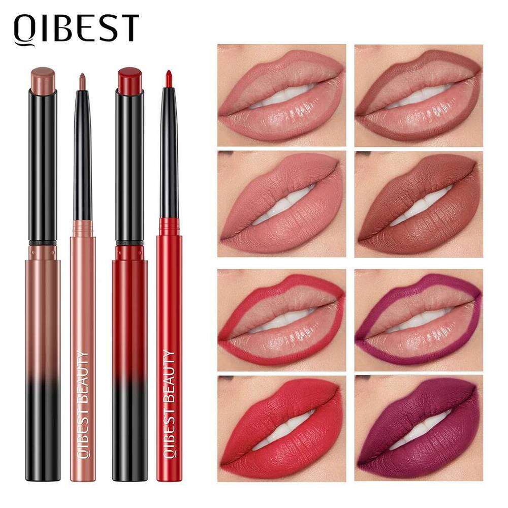 QIBEST Matte Nude Lipstick Pen Long Lasting Lipliner Pencil Waterproof Liner Contour Sexy Red Lip Makeup Set For Women H260302