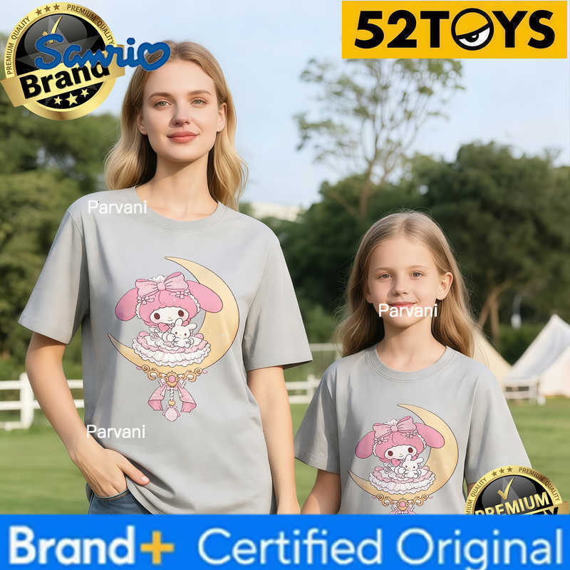 Sanrio 2026 Autumn-Winter Trending My Melody Moon Princess Print 100 Cotton Parent-Child T-Shirts High Quality Loose Casual Y2k H260302