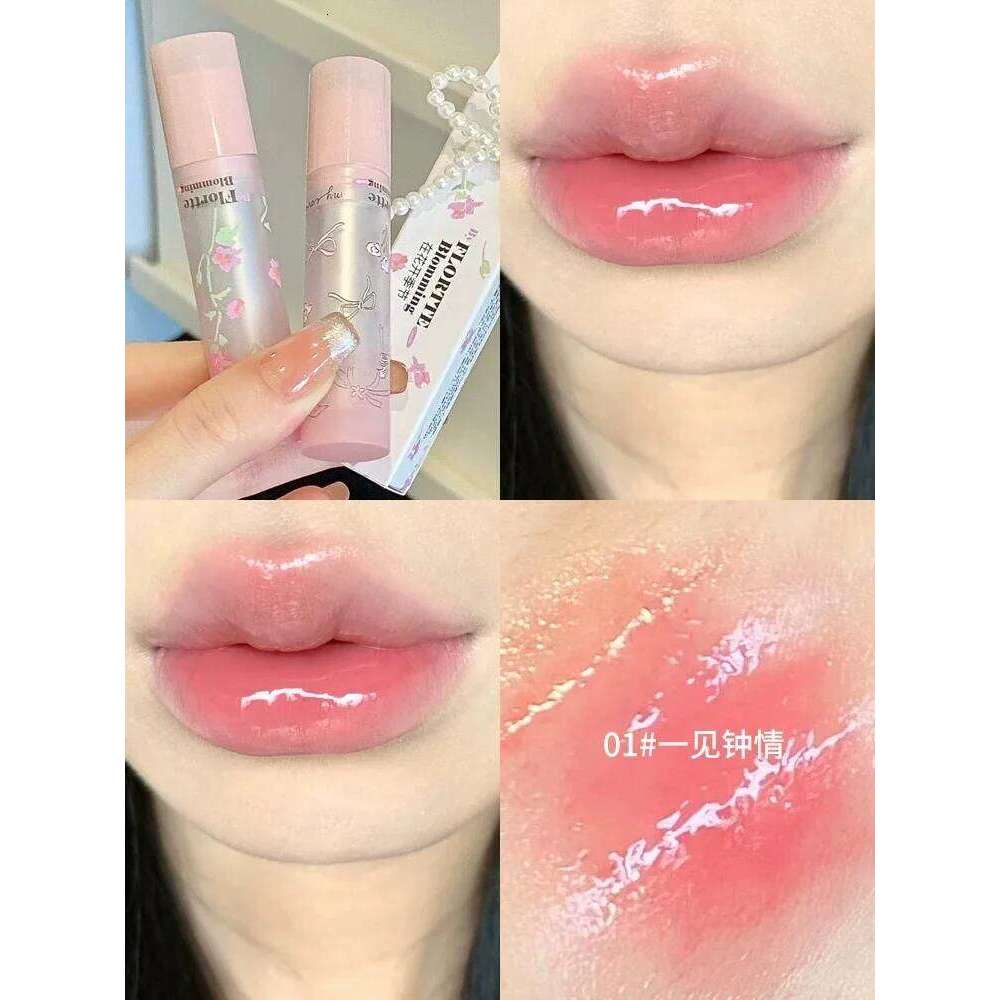 FLORTTE Lipstick Blooming Lovely Series Moisturizing Mirror Water Glaze Not Easy to Stick Cup Solid Lip Balm Makeup H260302