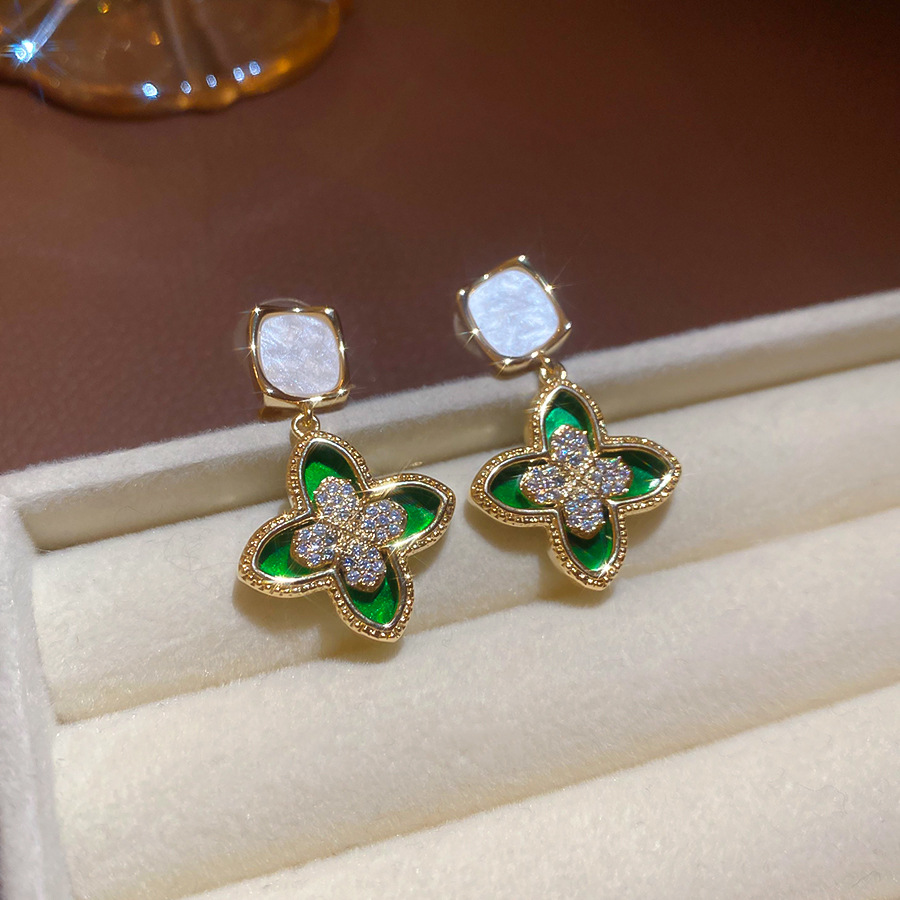 18k real gold plated zircon flower ear clip, vintage elegant niche style earrings, light luxury high-end earrings for women - view 6