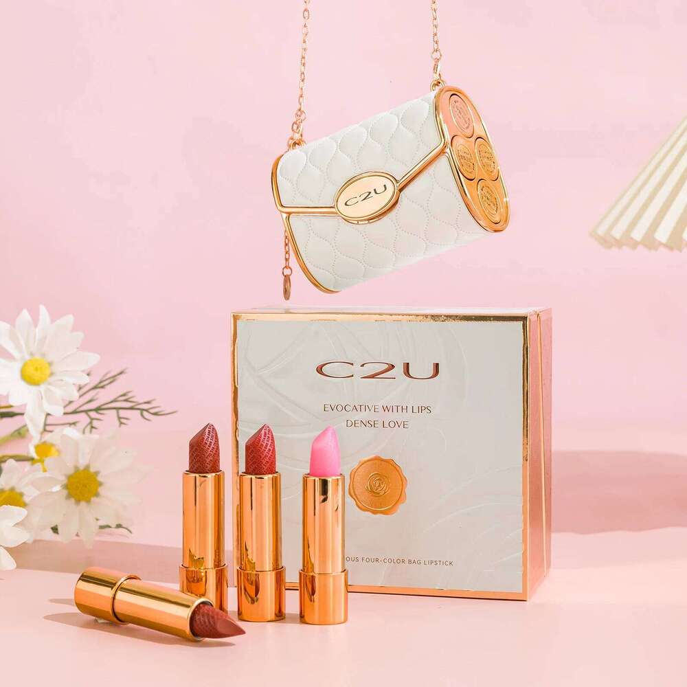 Luxury 4-Piece Lipstick Set, Waterproof & Long-Lasting 3.8g Each + Stylish Chain Bag Packaging for Christmas Gift H260302