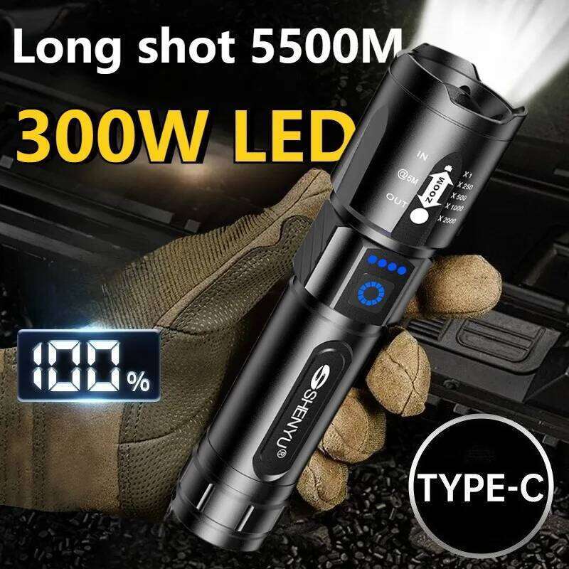Super Bright LED Flashlights Portable Torch Type-C Flash Charging Tactical Zoom Light Outdoor Lighting Self Defense Security Z260301