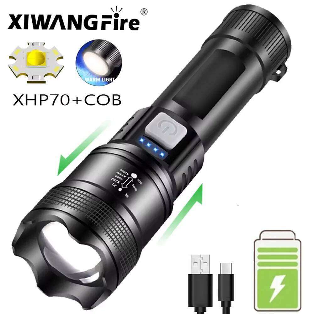 High Strong Power XHP70 Led Flashlights 5000LM Tactical Light Emergency Spotlights Telescopic Zoom 1km Built-in 18650 Battery Z260301