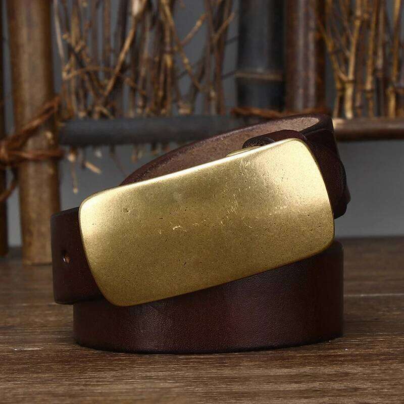 3.3cm Pure Cowskin Men Belt High Quality Genuine Leather Smooth Brass Buckle Strap Male Jeans Luxury Designer Belts for Man S260228
