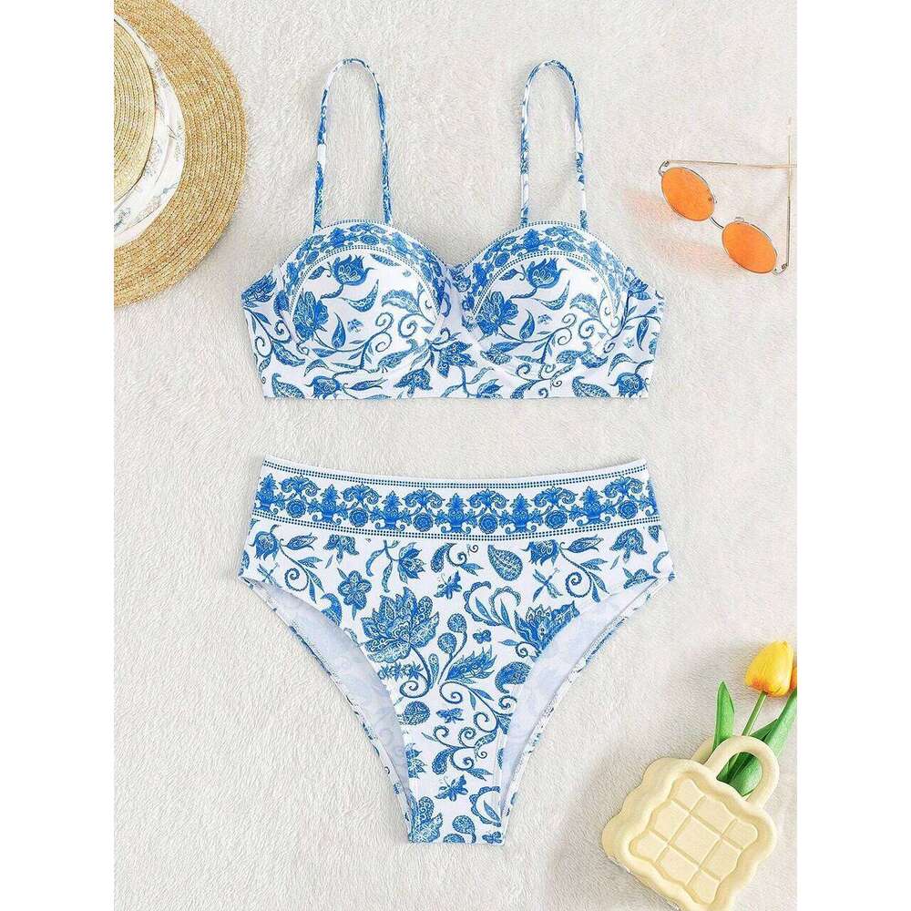 Shoulder Strap Bikinis 2026 New Women Print Swimwear High Waist Swimsuit Bathing Suit Female Bathers Swimming Beach Wear Summer Z260301