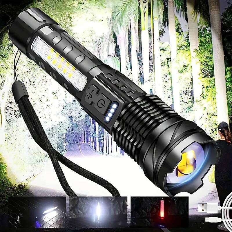 XHP50 20000LM Tactical Flashlight - Zoomable, USB Rechargeable, COB Side Light, Aluminum Alloy, Waterproof, Strike Bezel Z260301