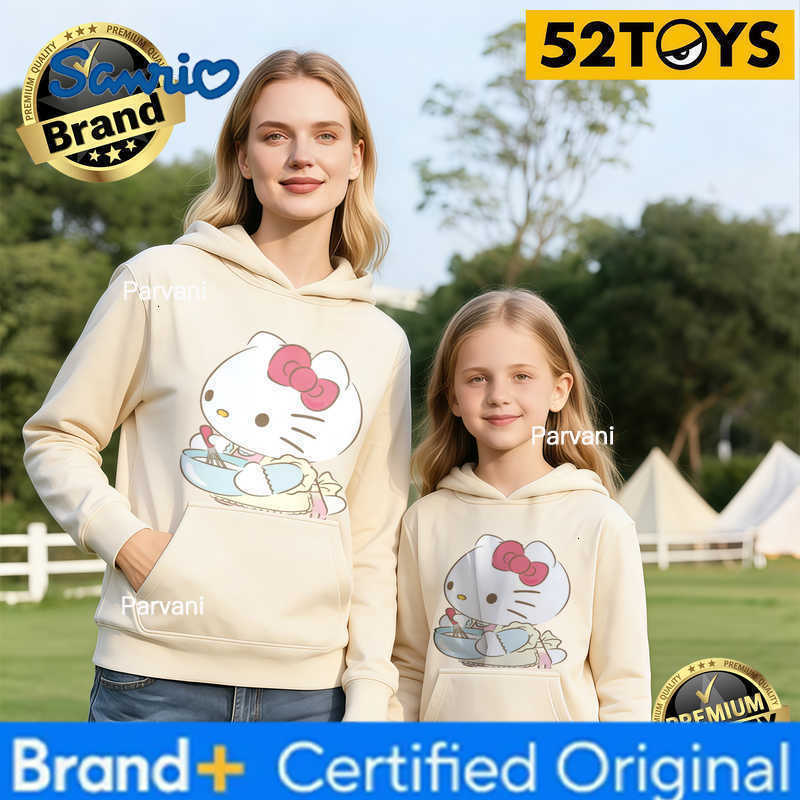 Sanrio 2026 Autumn-Winter Trending Hello Kitty Baking Print 100 Cotton Parent-Child Hoodies High Quality Loose Casual Fashion Y2K H260302