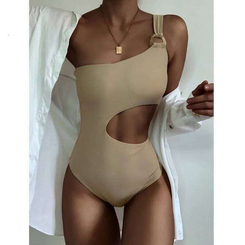 Summer Jumpsuit Women Sexy Solid Single Shoulder Strap High Waisted Tight Fitting Backless Swimsuit Z260301