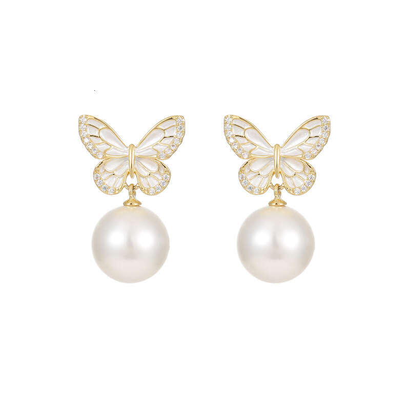 Minimalist Pearl Butterfly Earrings Sweet Ins-style Studs 925 Silver Needle High-end Light Luxury Earrings
