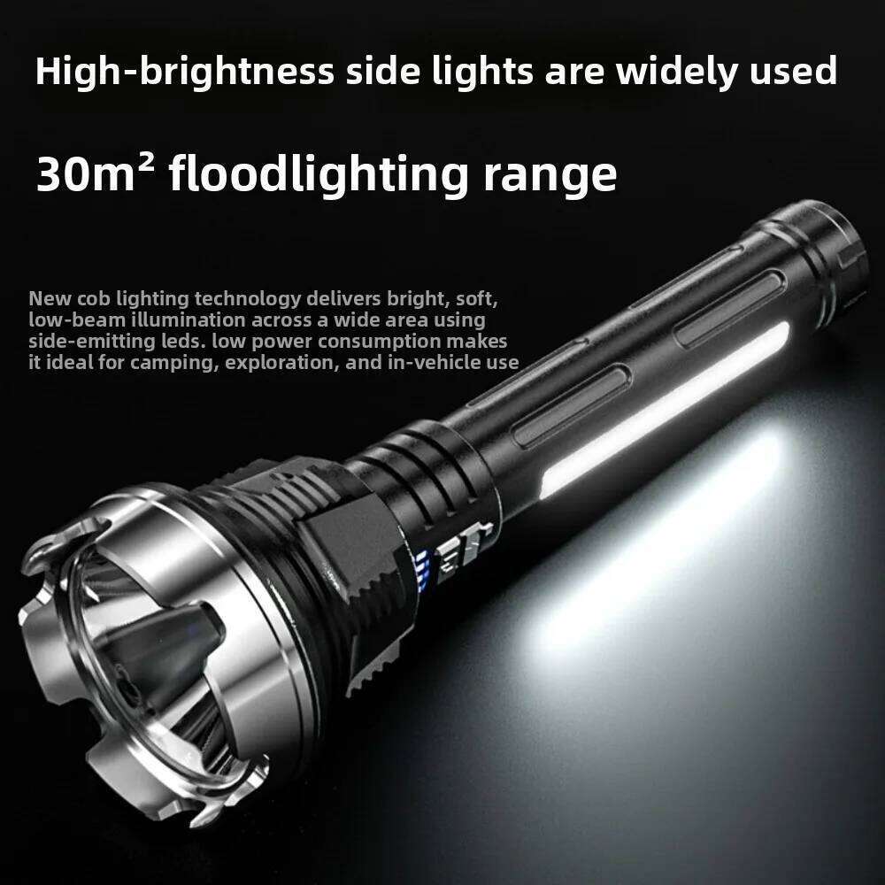 COB Side Light Super Bright LED Flashlight Rechargeable Multi-Functional Portable Long-Shot Torch for Home Outdoor Activities Z260301
