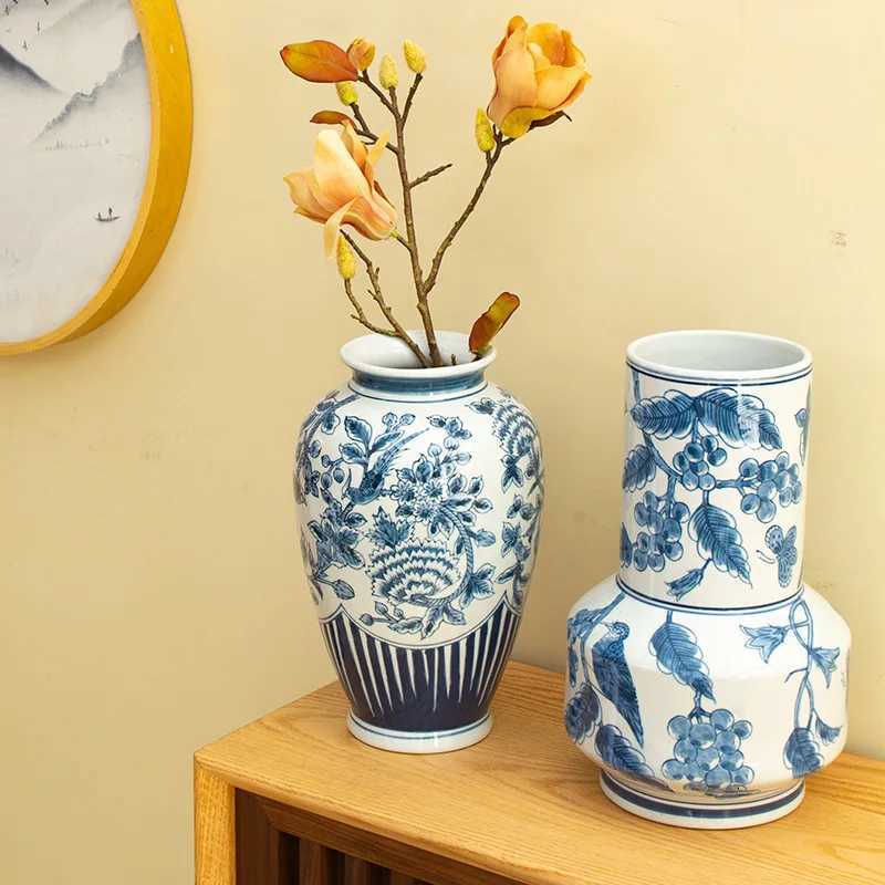 Jingdezhen New Chinese Ceramic Vase Blue-and-White Porcelain Living Room Floral Decor Home GiftT260302