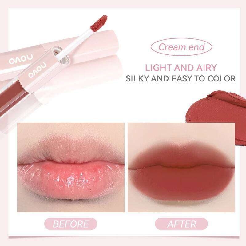 Dual-Ended Glaze-Matte Velvet & Mirror Finish Liquid Lipstick, Hydrating Glossy Lip Glaze,Long-Lasting Color Lock,Waterproof H260302