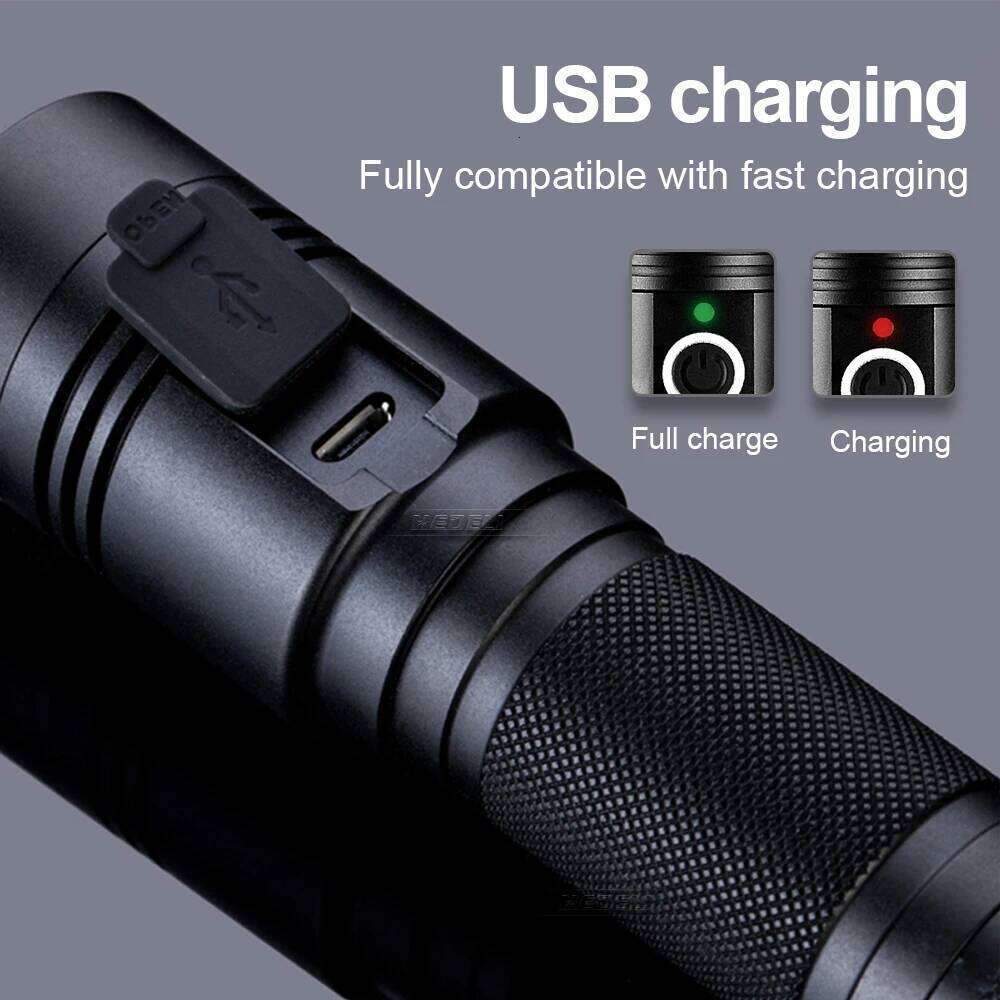 Newest High Power LED Flashlight USB Charging Long Range Zoom Tactical Torch Aluminum Alloy Camping Fishing Waterproof Lantern Z260301
