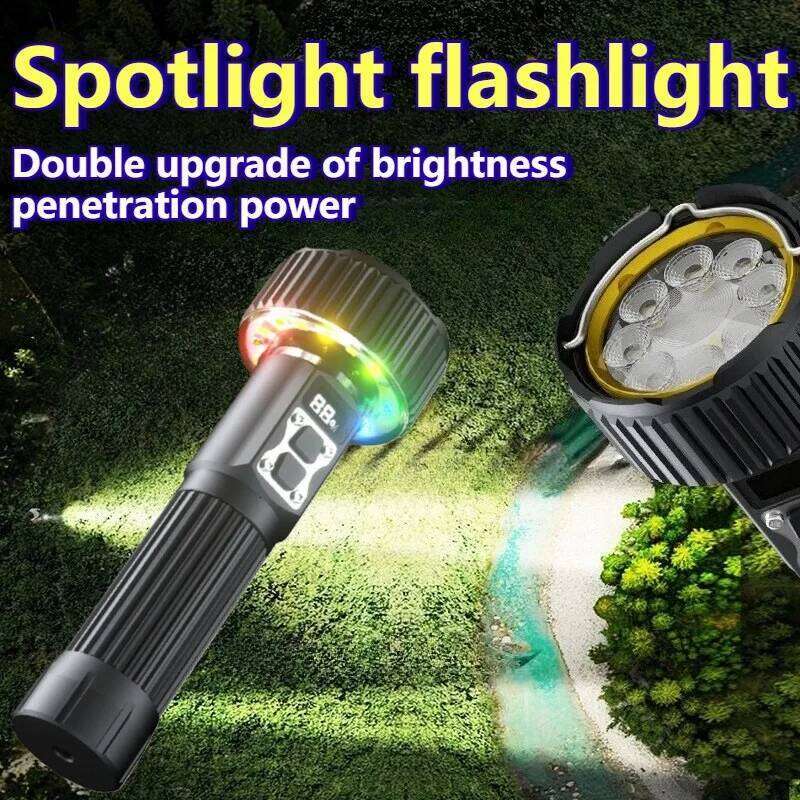 High Power Strong LED Flashlight COB Ambient Light with Hook Rechargeable Digital Display for Outdoor Fishing Camping Z260301