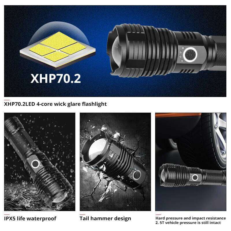 Newest Super Brightl XHP70.2 LED Flashlight XHP50 Rechargeable USB Zoomable Torch XHP70 18650 26650 Hunting Lamp for Camping Z260301