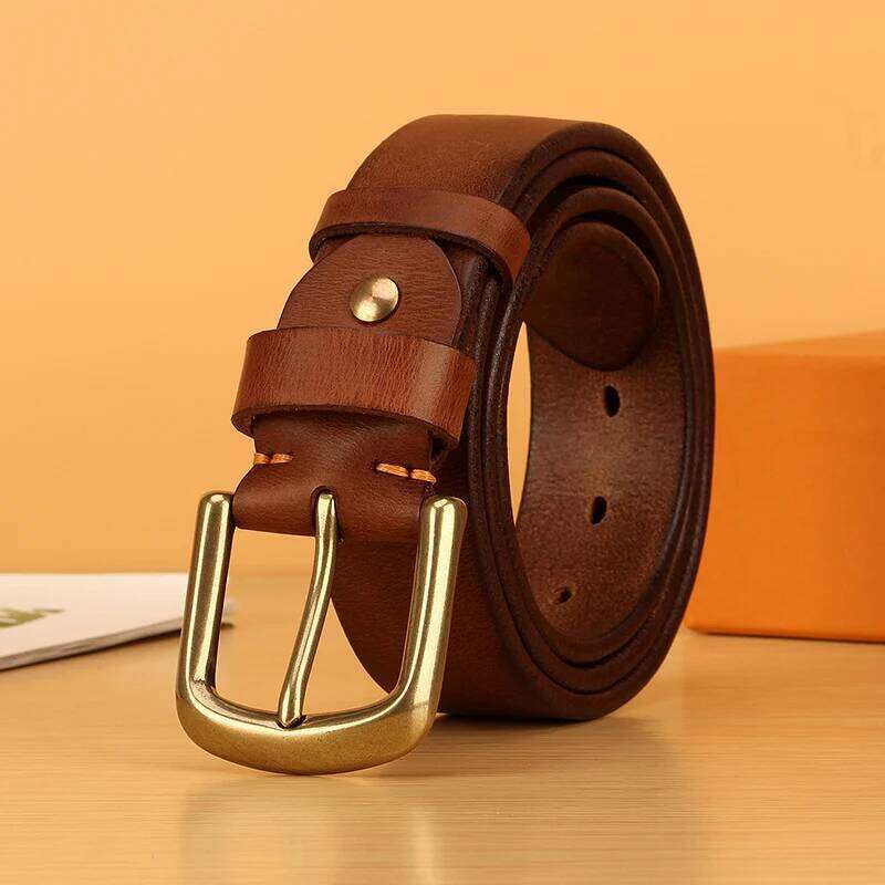 3.8cm Width Full Grain for Men Italian Real Solid Leather Casual Jeans 5mm Thick Men's Heavy Duty Work Belt S260228