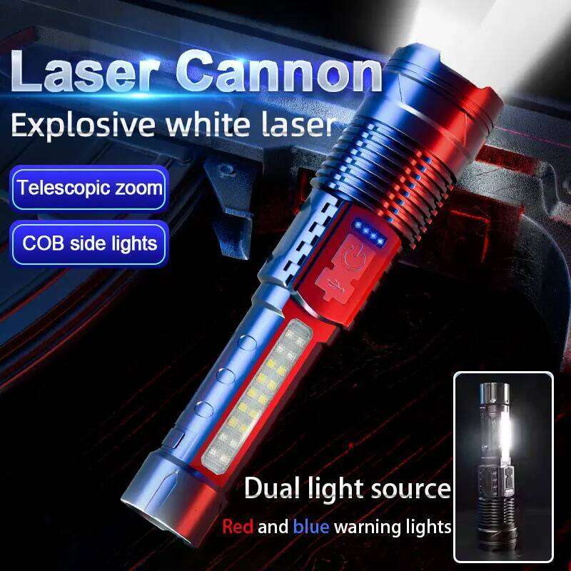 Power Rechargeable LED Flashlight With Side Light, Torch For Outdoor Camping, Hiking High Flash Light Z260301