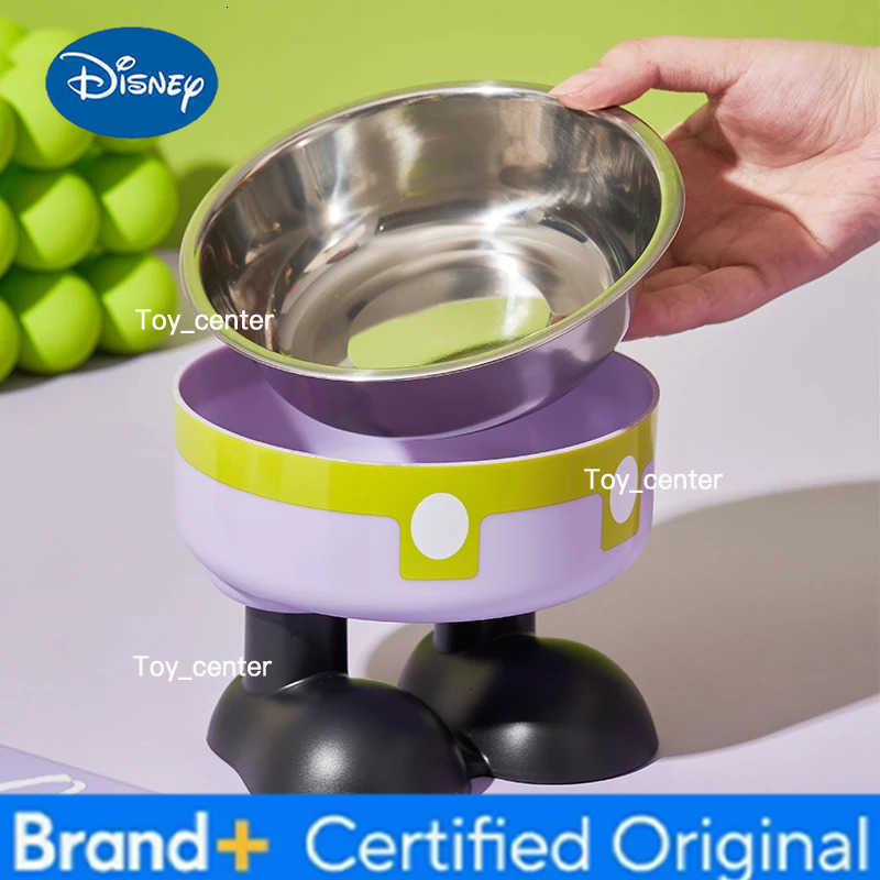 Disney Cartoon Mickey Mouse Pet Stainless Steel Bowl Non-slip Large-capacity Pet Bowl High-legged Neck Protection Pet Bowl H260302
