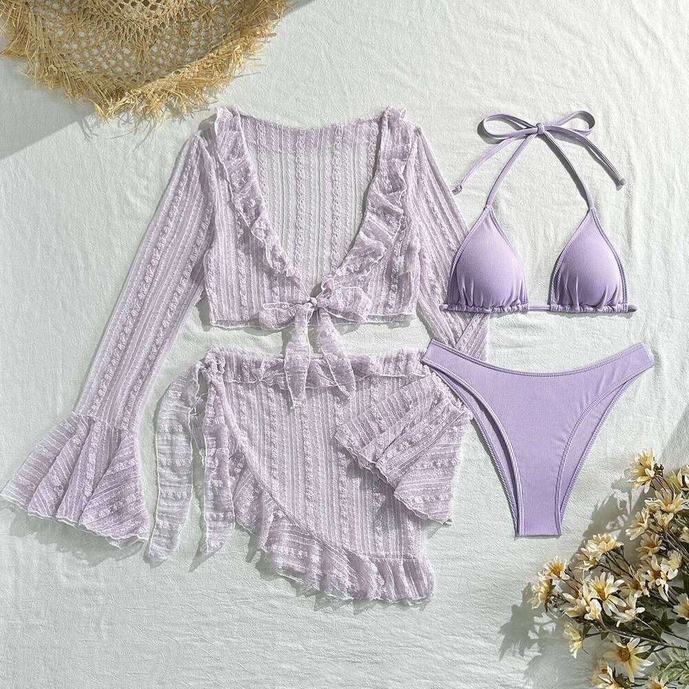 2025 new lace mesh four-piece split bikini swimsuit Z260301