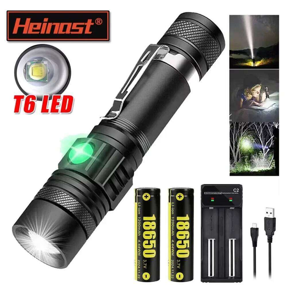 T6 LED Flashlight Strong Light Long-Distance Use Rechargeable 18650 Battery Torch Telescopic Zoom Outdoor Emergency Searchlight Z260301
