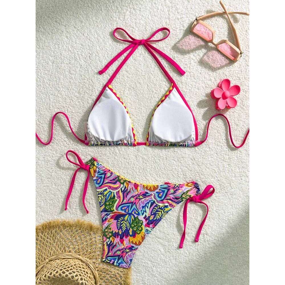 Micro Bikini Women Swimsuit 2026 New Print Halter Bikinis Set Sexy Lace Up Swimwear Summer Two Piece Beach Bathing Suit Female Z260301