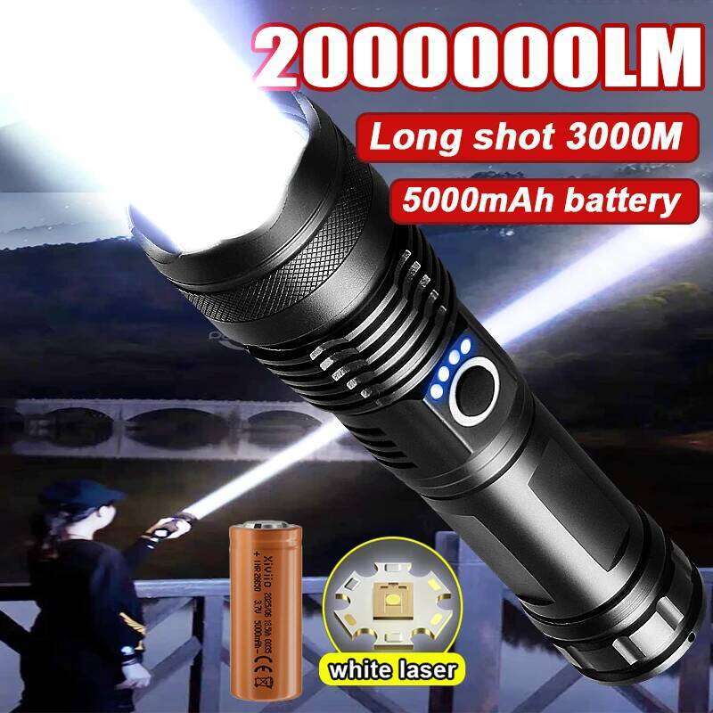 NEWEST 2000000LM 5000mAh Powerful LED Tactical Flashlight High Power Torch Light Type-c Rechargeable Outdoor Camping Lantern Z260301